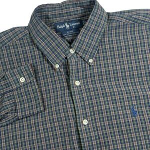 Polo Ralph Lauren Blake Fit Plaid Button Down Shirt Large Cotton Blue Green Pony